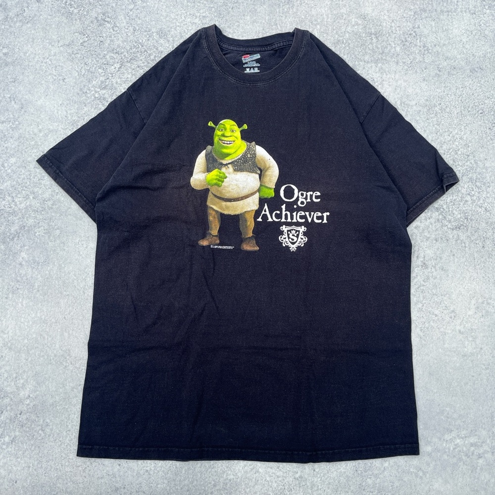 Vintage 2007 Dreamworks Shrek Ogre Achiever Faded Black Green Graphic T-Shirt